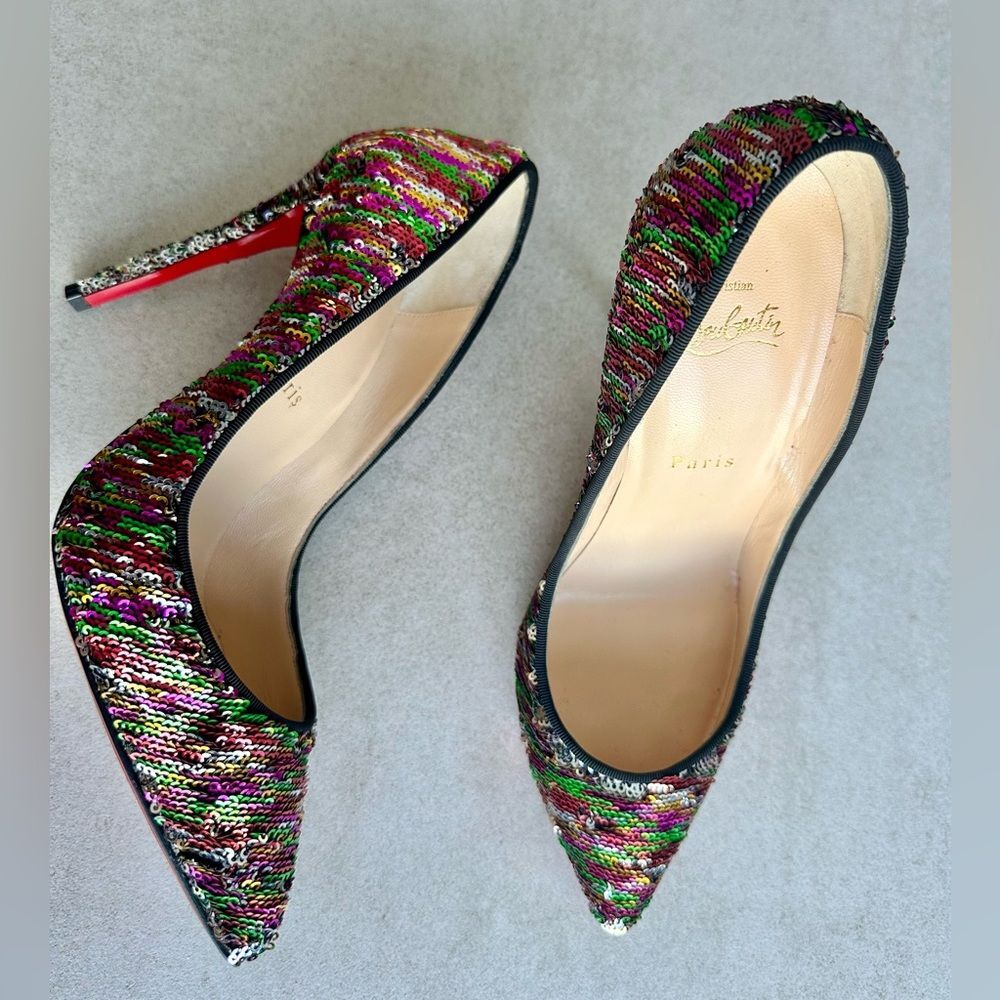 Christian Louboutin Pigalle Follies Pumps Silver and Multicolor Sequin 100 39.5 - Picture 4 of 11